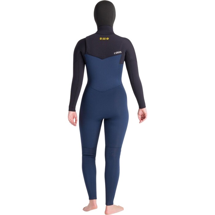 2024 C-Skins Womens NuWave Solace 5/4/3mm Chest Zip Hooded Wetsuit C-NSO54WH - Bluestone / Black x / Saffron